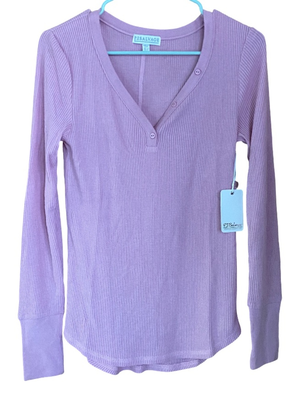 NWT PJ Salvage lilac rose purple ribbed henley long sleeve pajama top size small